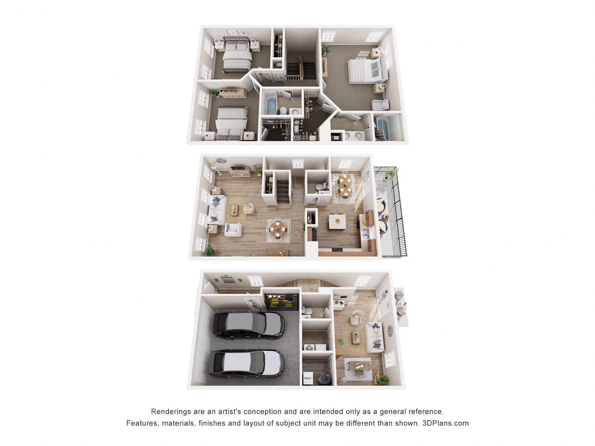 Floor plan for 3 beds, 3 baths, 2323 sqft